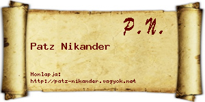 Patz Nikander névjegykártya